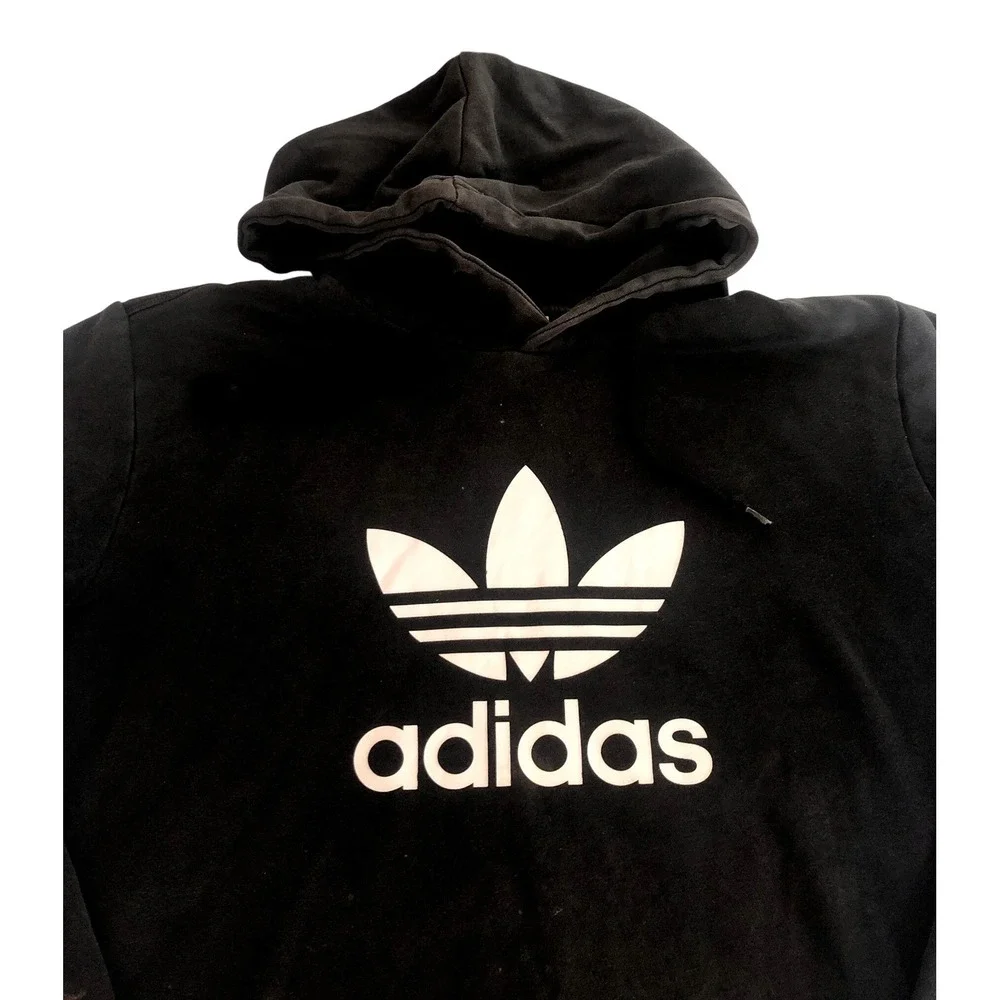 Adidas Trefoil‎ Logo Hoodie Black Pullover Sweatshirt Men's Size Medium